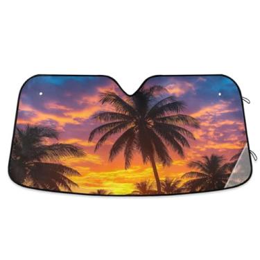 Imagem de ATTX Palmeiras de coco pára-brisas para carro 134,6 cm x 59,7 cm escudo solar universal com proteção UV, persiana de janela frontal automática dobrável para caminhões Sedans SUVs #82