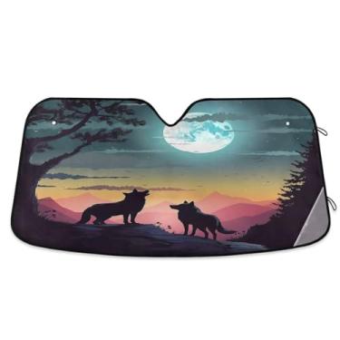 Imagem de ATTX Para-brisa de carro Evening Moon Wolf 139.7 cm x 70.1 cm Protetor solar universal com proteção UV, persiana de janela frontal automática dobrável para caminhões Sedans SUVs #611