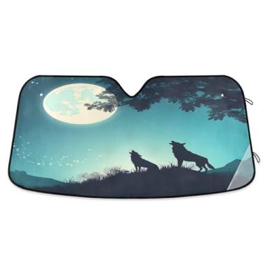Imagem de ATTX Para-brisa de carro Evening Moon Wolf 134.6 cm x 59.7 cm Protetor solar universal com proteção UV, persiana de janela frontal automática dobrável para caminhões Sedans SUVs #106