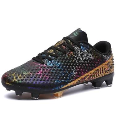 Imagem de WILTENA Chuteiras femininas confortáveis de futebol masculino, cano baixo, firme, tênis de futebol moderno para uso ao ar livre, Preto, 7 Women/6 Men