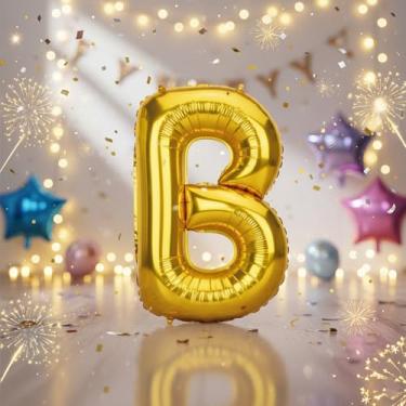 Imagem de Balões grandes com letras douradas de 81 cm B, balões de blphabet Mylar preenchidos com hélio para festas de aniversário e decorações de aniversário, suprimentos de decoração de festa de ouro grande