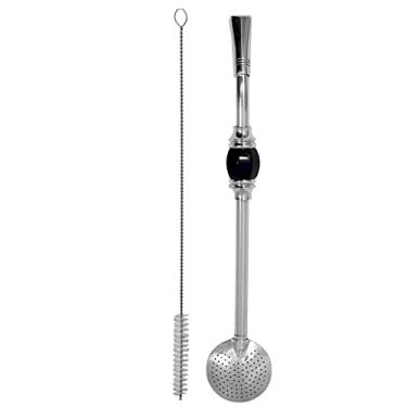 Imagem de Bomba Chimarrão Tererê Decorada Inox Pedra Ágata Bojo Normal Preto