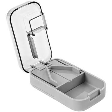 Imagem de Wopanxye Cortador de comprimidos 2 em 1 para comprimidos pequenos, divisor de tablet com tampa visível de 1/2 1/4, organizador portátil de vitaminas push-pull multifuncional, para corte medicinal