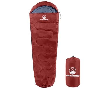Imagem de Saco de dormir Mummy - Saco de dormir adulto para clima frio classificado para -12 °C - Impermeável com capuz com cordão - Equipamento de acampamento da Wakeman Outdoors (vermelho)