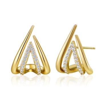 Imagem de Hefanny Brincos femininos com cruz dourada de zircônia cúbica, brincos apertados modernos e delicados de coração, joias hipoalergênicas, presente, Medium, Cobre, Sem pedra preciosa