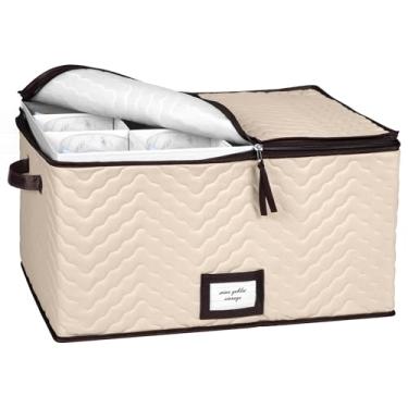 Imagem de Caixas de armazenamento para taças de vinho com divisórias – cada uma comporta 12 copos de até 10,8 cm de largura – Estojo de microfibra acolchoado com alças – Protege taças e porcelana fina – Ideal