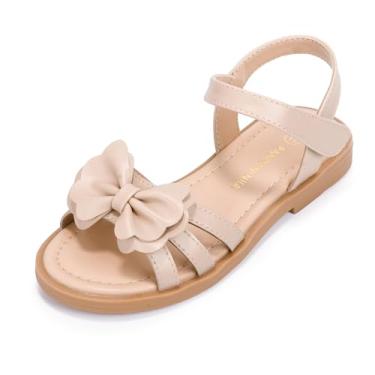 Imagem de PANDANINJIA Clover Sandálias femininas para bebês e crianças pequenas/crianças grandes bico aberto lindo laço sandália social sapatos de verão, Clover Nude PU, 3 Little Kid