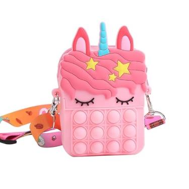 Imagem de Bolsa tiracolo colorida de unicórnio com alça ajustável, bolsa de silicone à prova d'água, fecho de zíper, forro de poliéster, Colorido 5, Medium, uso diário