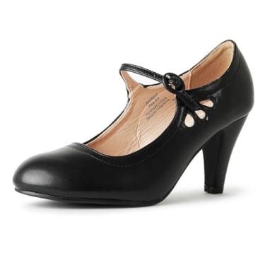 Imagem de Mary Jane Pumps – Salto baixo gatinho – Sapato retrô vintage com bico redondo e tira no tornozelo – Pixie By J. Adams, Preto, 8