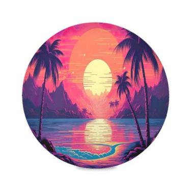 Imagem de Wassud Jogo americano de praia pôr do sol tapetes de mesa redondos para cozinha e jantar tapetes laváveis resistentes ao calor decoração de mesa 39 cm