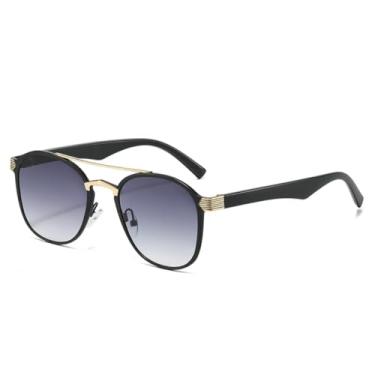 Imagem de HCPIHF Óculos de sol femininos de luxo, armação dupla, retrô, masculino, gradiente, espelhado, uv400 (preto, cinza, gradiente)
