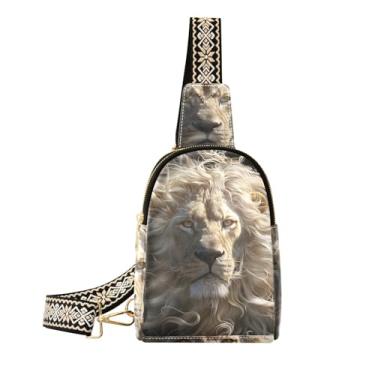 Imagem de CEBUGI Bolsa tiracolo feminina Lion pequena de couro, pochete transversal para trilhas, viagens ao ar livre