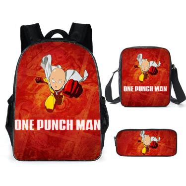 Imagem de Conjunto de mochilas escolares One Punch Man de poliéster para crianças, 3 unidades