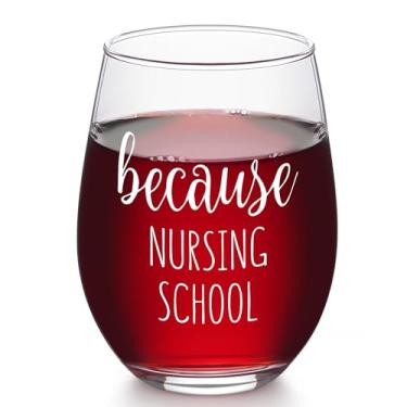 Imagem de Futtumy Presentes para estudantes de enfermagem, porque a escola de enfermagem copo de vinho sem haste para mulheres futuro enfermeira aniversário Natal, presentes de enfermeira escolar para mulheres