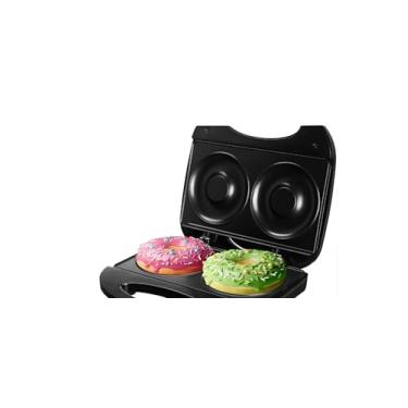 Imagem de Máquina de Fazer Donuts, Preta, Antiaderente, 2 Cavidades, Formato de Rosquinha