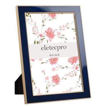 Imagem de eletecpro Moldura esmaltada 10 x 15 cm com capa de vidro verdadeiro, porta-retratos azul-marinho 10 x 15 cm para parede, mesa, estante, decoração de sala de estar, horizontal e vertical