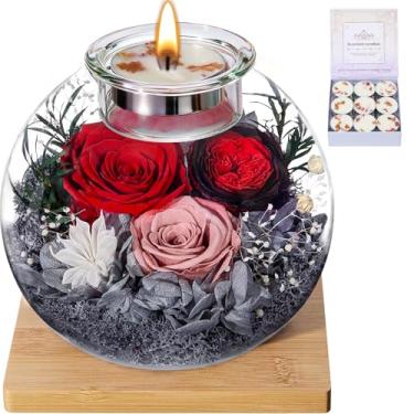 Imagem de Presentes para mulheres, mães, aniversário, Natal, rosas preservadas, flores para sempre, em cúpula de vidro com vela perfumada, flores frescas para entrega, presentes de rosa eterna para mulheres