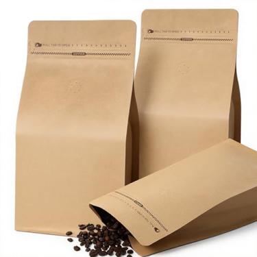 Imagem de Pacote com 50 sacos de café de papel kraft com válvula unidirecional, bolsas de 453 g/0,5 kg para frescor, forro de alumínio, zíper resselável e fundo plano, solução de embalagem de grãos e nozes para