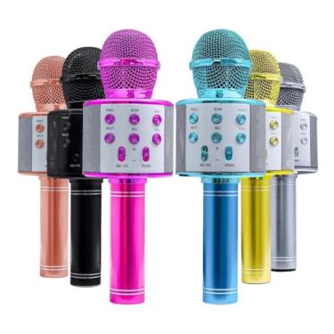 Imagem de Microfone Bluetooth Sem Fio Karaoke WS-858, Dinâmico, Omnidirecional, com Alto-falante Embutido, Bateria 1200mAh