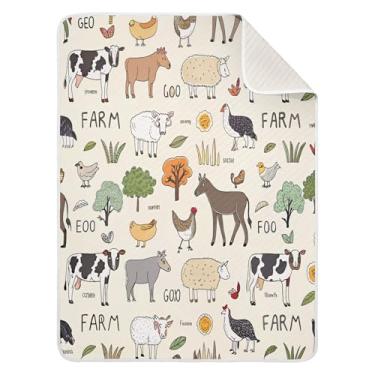Imagem de Qilmy Cobertor de bebê animal de fazenda 76 x 101 cm, cobertor infantil de algodão macio para meninos e meninas, cobertor leve e quente para bebês de berço, soneca, recém-nascidos