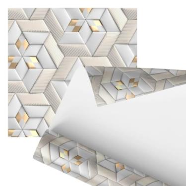 Imagem de papel de parede Decorativo Hexagonal, Revestimento de Parede Moderno em Branco e Dourado, 2,80 Metros, Design Geométrico com Textura