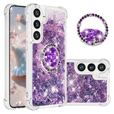 Imagem de CCSmall Capa para Samsung Galaxy S25 FE com glitter transparente para mulheres e meninas, capa de telefone de areia movediça líquida fluida com suporte de anel de diamante para Samsung S25FE LSZ roxo