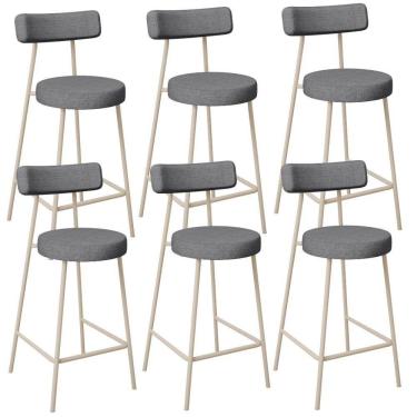 Imagem de Kit 06 Banquetas Baixa Cozinha Sala Jantar Bancada Milão Arena L02 Linho Cinza Escuro - Lyam Decor