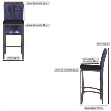 Imagem de 2 Banqueta Em Alumínio Roma Marrom Corda Náutica Tecido 12 Azul