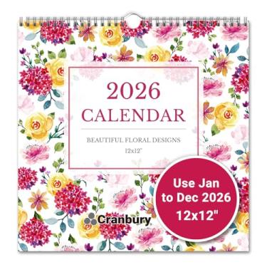 Imagem de CRANBURY Calendário de parede grande 2026 x 30,5 cm (floral), planejador mensal quadrado pendurado, 14 meses, uso de novembro de 2025 a dezembro de 2026, grade grande, lindos designs florais mensais