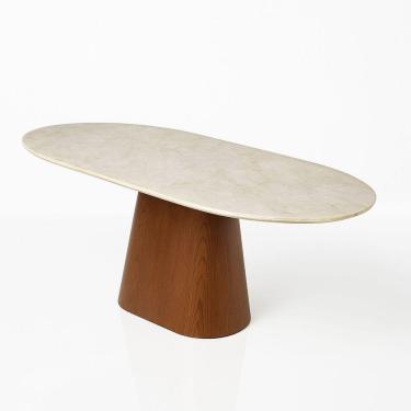 Imagem de Mesa de Jantar Oblongo 160x90cm Nogueira Tampo Quartzito Taj Mahal