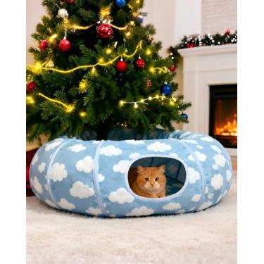 Imagem de Grelife Cama túnel para gatos internos, túnel de brincar 2 em 1 e cama aconchegante, com veludo shu premium lavável, base antiderrapante, almofada removível, perfeita para gatos, gatinhos, animais de