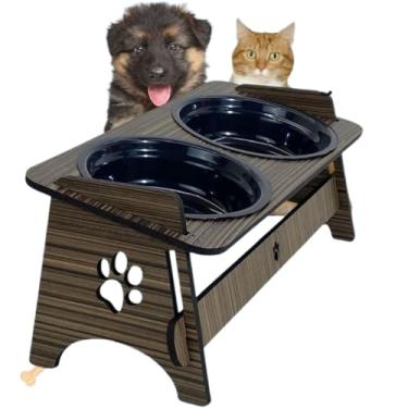 Imagem de Comedouro Elevado para Pets em MDF 6mm com Tigelas BPA Free | Altura Ajustável, Duplo, Antiderrapante | Ideal para Gatos e Cães de Pequeno Porte | Design Elegante e Ergonômico(Unitário Preto)