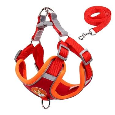 Imagem de Coleira Peitoral para Cachorros e Gatos, Design Ergonômico, Faixa Reflexiva, Com Guia de Passeio (Vermelho, G)