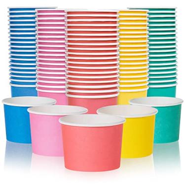 Imagem de MATICAN Copos de sorvete de papel, pacote com 100 tigelas de sobremesa descartáveis de 255 g para quente e frio, 255 g, rosa choque, rosa bebê, menta, amarelo, azul
