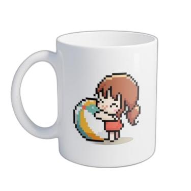 Imagem de Caneca Xícara de Café Porcelana 300ml Menina Abraçando Bola de Praia