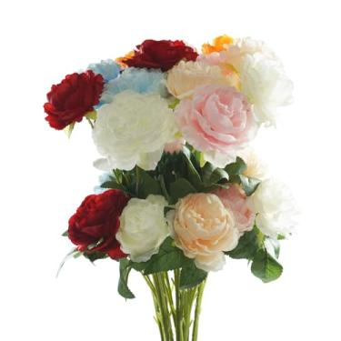 Imagem de Bairdish 12 peças de flores artificiais, plantas falsas, buquê floral, peônias falsas de seda com hastes para arranjos de flores, festas, buquês de casamento, chá de panela, centro de mesa, pátio