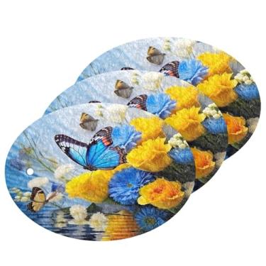 Imagem de Wassud Esponjas de Flores Azuis e Amarelas Cozinha Polpa de Madeira Esponja de Lavar Louça Esponjas para Louça, Panelas, Utensílios de Limpeza de Banheiro Doméstico, Pacote com 3