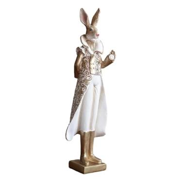 Imagem de IEUDNS Estatueta de em resina, escultura de animal, adorável peça de arte, artesanato, adereço fotográfico, ornamento de mesa, estátua de para, Coelho Macho