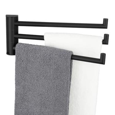 Imagem de Aomasi Toalheiro giratório preto fosco, toalheiro giratório de aço inoxidável 304 com 3 braços, gancho montado na parede para banheiro, cozinha, trailer, lavanderia