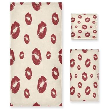 Imagem de Wassud Conjunto de 3 toalhas de banho com lábios para dia dos namorados, toalhas supermacias e absorventes para banheiro, toalhas de banho de secagem rápida, toalha de banho para academia, spa, hotel