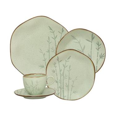 Imagem de Aparelho de Jantar e Chá 20 Peças Oxford de Porcelana Verde Ryo Bambu,