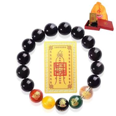 Imagem de Aulaned Pulseira FengShui Riqueza e Sorte, Pulseira Feng Shui Natural Vermelho Cinábrio Riqueza Pulseira Prosperidade Buda Contas Elásticas com Talismã Espiritual Consagrado para Mulheres e Homens