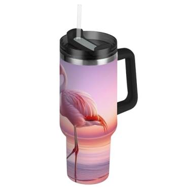 Imagem de Valentine Flamingos Copos Rosa com Tampa e Canudos Cores Copo de 850 g com Alça Garrafa de Água Isolada Copos de Café Quente de Aço Inoxidável para Carro