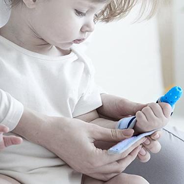 Imagem de aqxreight Mordedor Brinquedos De Mascar Mordedor De Silicone Infantil Dentição Segura Brinquedos De PolegarRosa para Cair, Carregar De Mastigar SimplesBrinquedos Calmantes para BebêsMordedor De BebêManga De Polegar para DentiçãoSilicone (Azul)