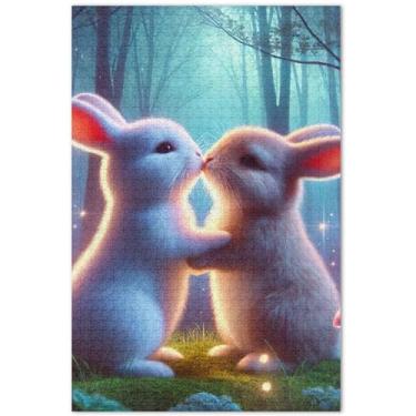 Imagem de Quebra-cabeça coelho beijando coelhos para adultos 500 peças arte animal quebra-cabeça cena inverno família presentes elefante branco, 50,5 x 14,9 polegadas