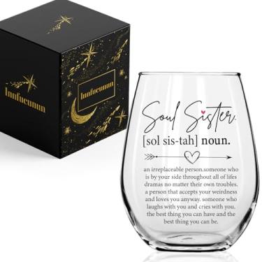 Imagem de Innfueunun Taças de vinho Soul Sister presentes para mulheres, presentes de amizade para mulheres, Bestie, Sister BFF, presente de taça de vinho perfeito para aniversários, Natal, 425 g