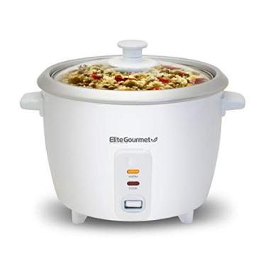 Imagem de Elite Gourmet ERC-003X Panela de arroz elétrica com manutenção automática para sopas, guisados, feijão, cereais quentes, 6 chávenas (3 chávenas cruas, branco)
