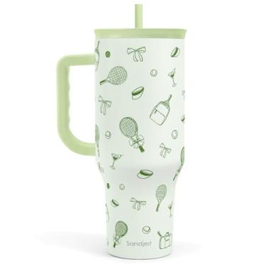 Imagem de SANDJEST Copo de tênis de 1,134 g com alça e canudo, caneca de café de viagem de aço inoxidável isolada para mulheres e meninas, ideia de presente para aniversário, Natal, Dia das Mães