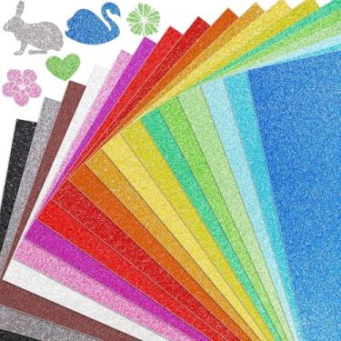 Imagem de 28 folhas de papelão com glitter – 10 cores sortidas, papel de artesanato premium para álbuns, projetos de bricolage, confecção de cartões, artesanato escolar, 15 x 15 centímetros
