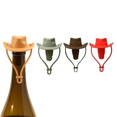 Imagem de 4 peças de tampas de vinho de chapéu de cowboy, rolha de garrafa de silicone, substituto de cortiça, selada mantém o vinho fresco, decoração de casa fofa e presentes inovadores para amantes de vinho